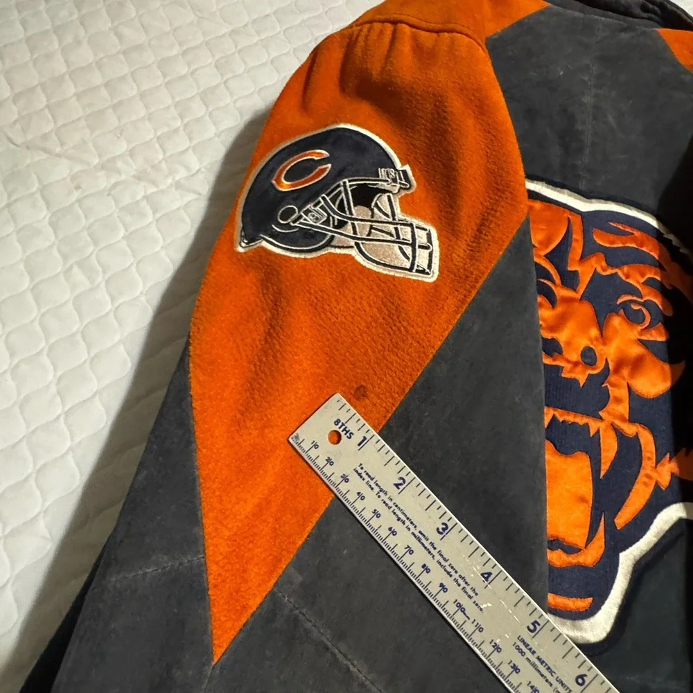 NFL Chicago Bears Mens Sz L Suede Bomber Jacket SUPERBOWL Vtg 90s Patch Blue - Picture 14 of 14